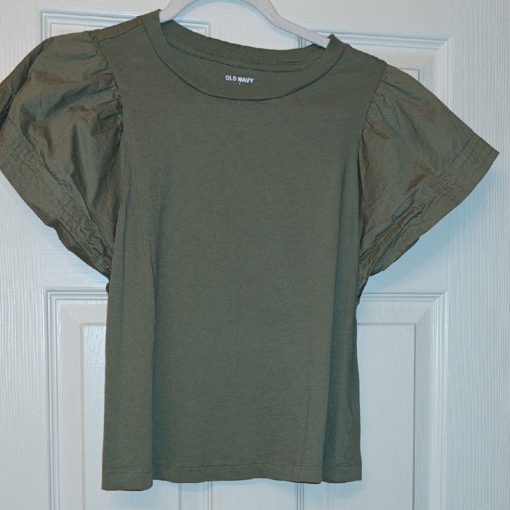 Old Navy Olive Green Puff-Sleeve Tee